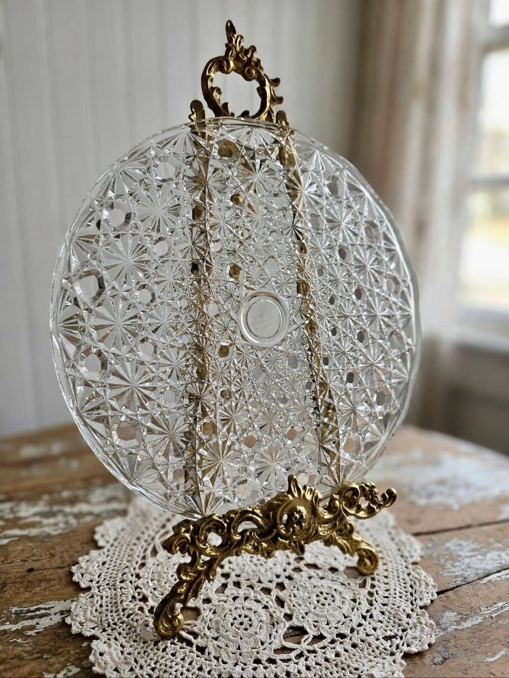 Vintage L.E. Smith Daisy & Button Clear Glass Cake Plate 12" - Cut Crystal
